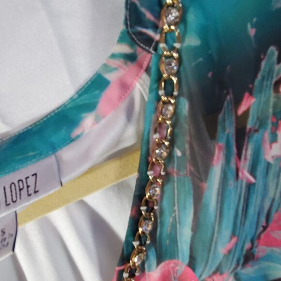 Jennifer Lopez Sheer Batwing Caftan Dress L/XL Slip Lined Tropical Boho Coverup - Picture 4 of 15